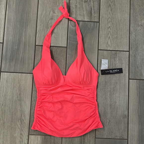 Island Goddess Halter Tankini Swimsuit Top Hot Coral Size 10 - Picture 3 of 5